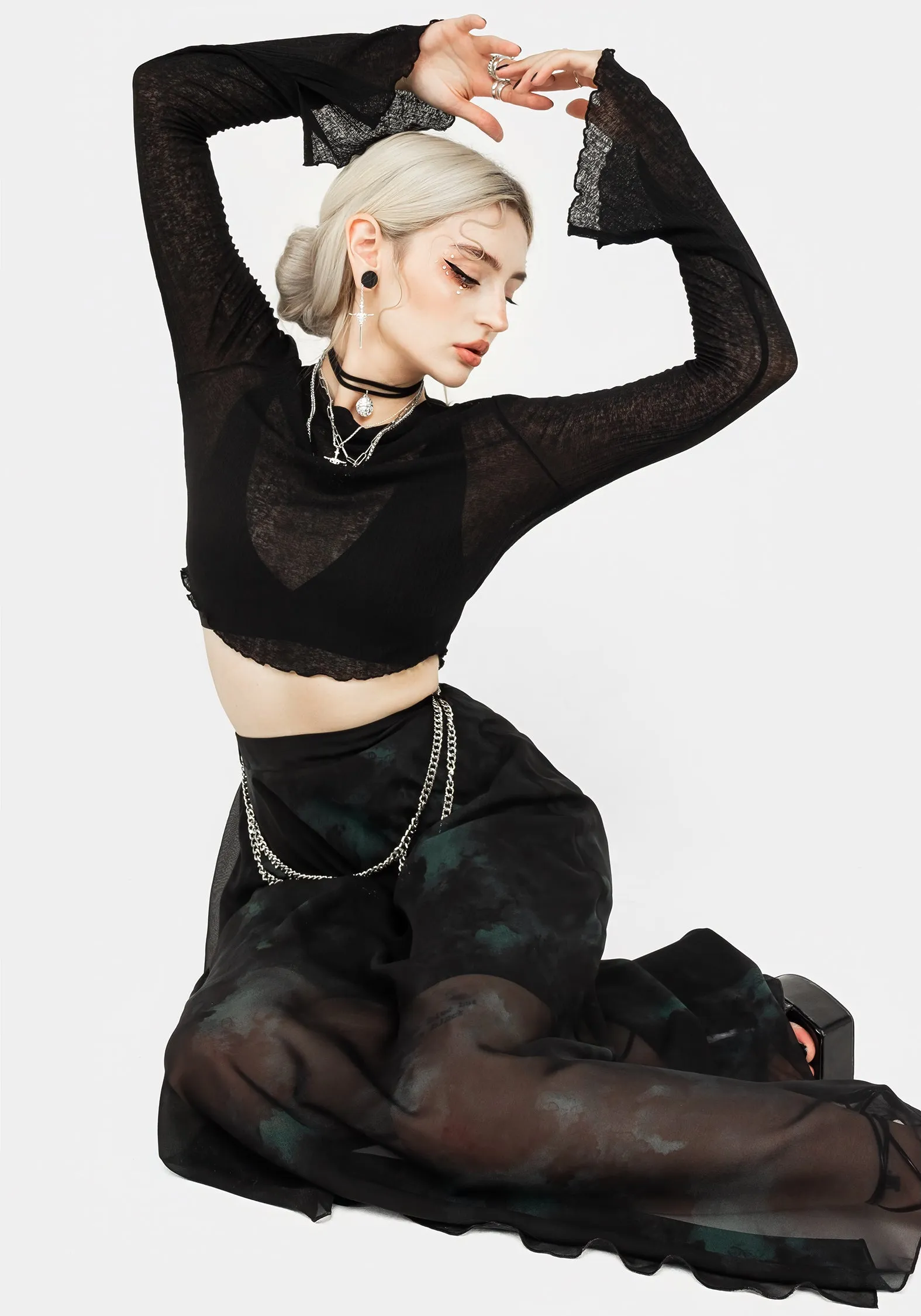 Cassia Jersey Mesh Crop Top