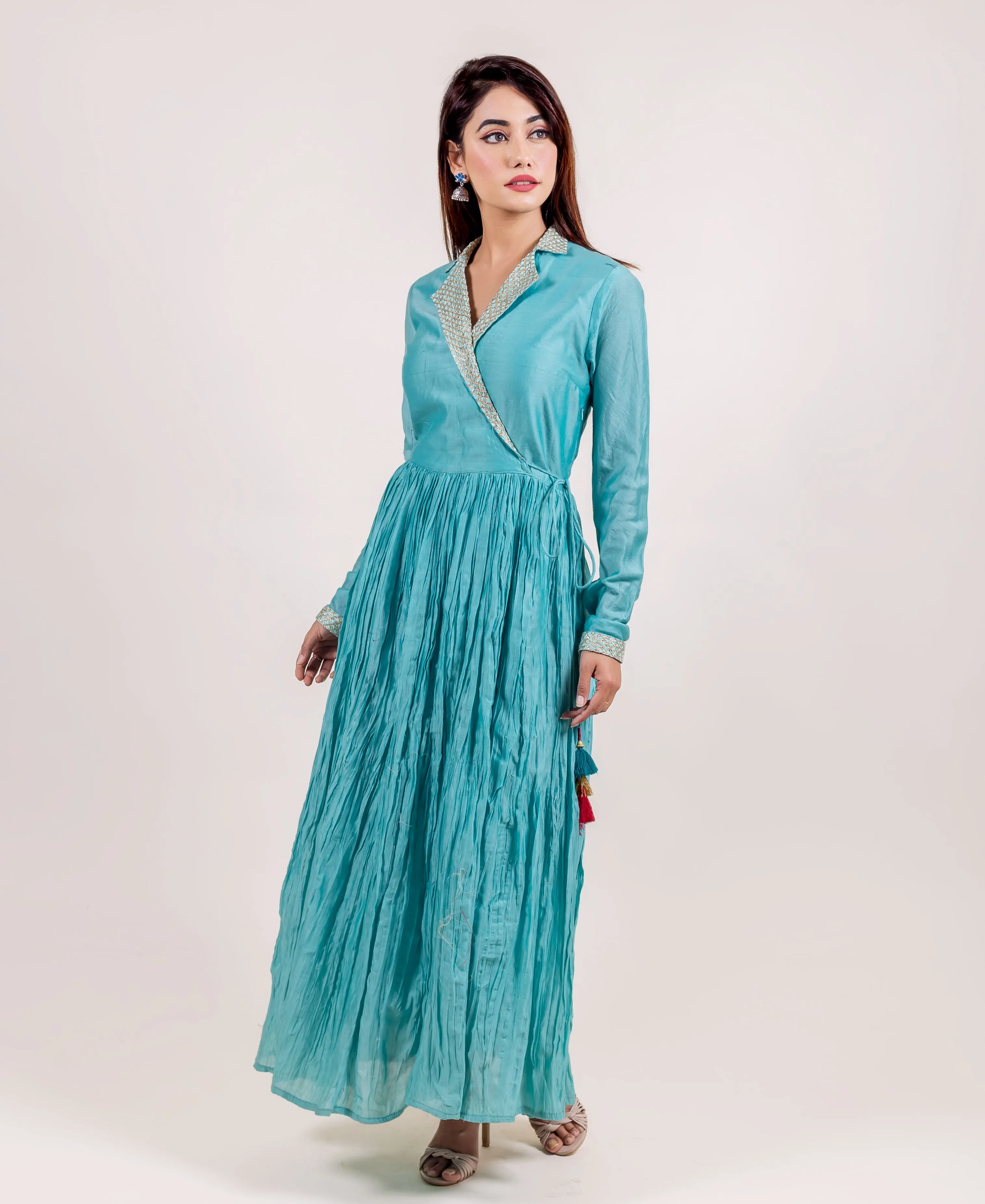 Chanderi Blue Flared Dress