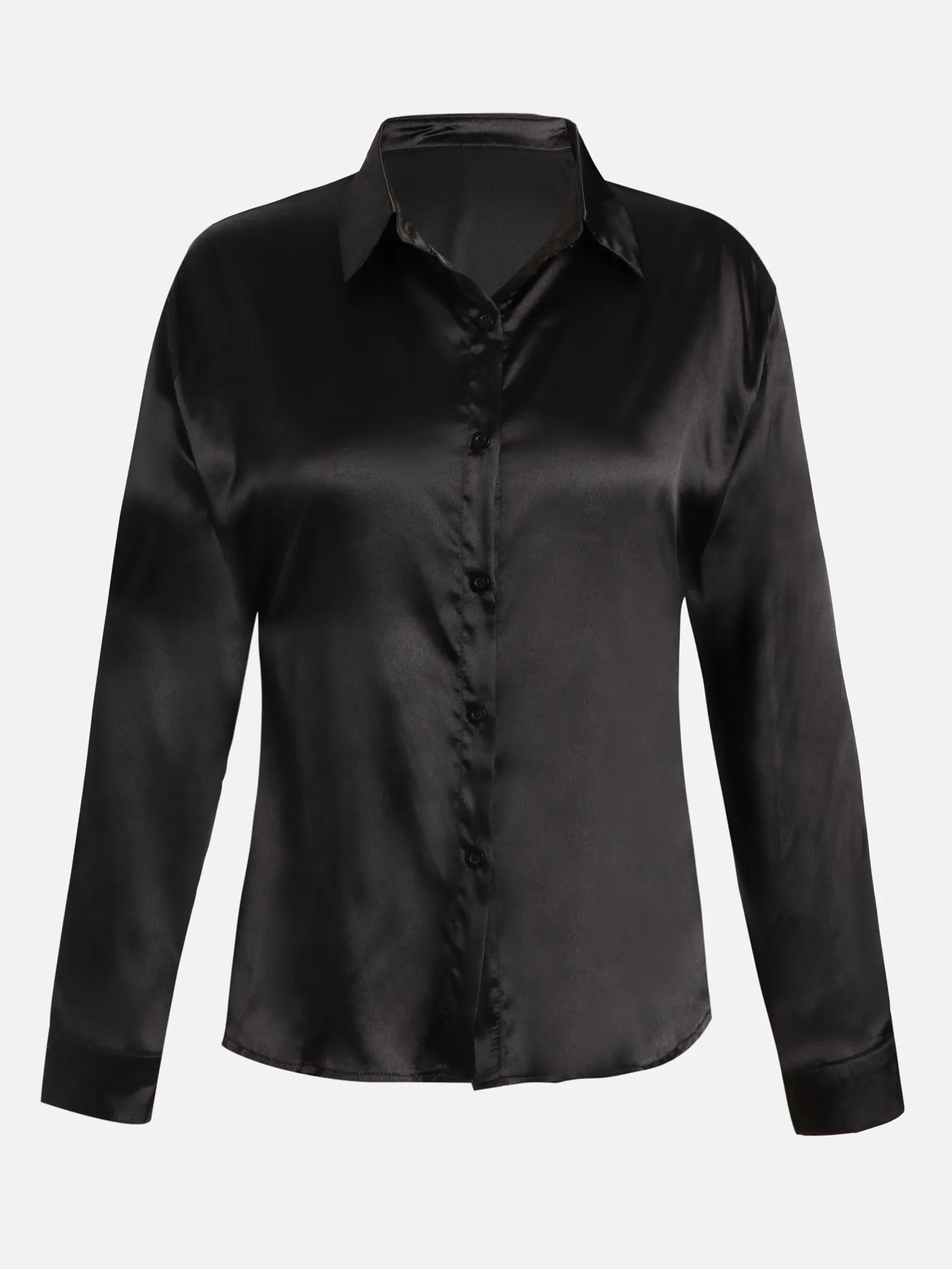 Classic Black Long Sleeve Satin Polo