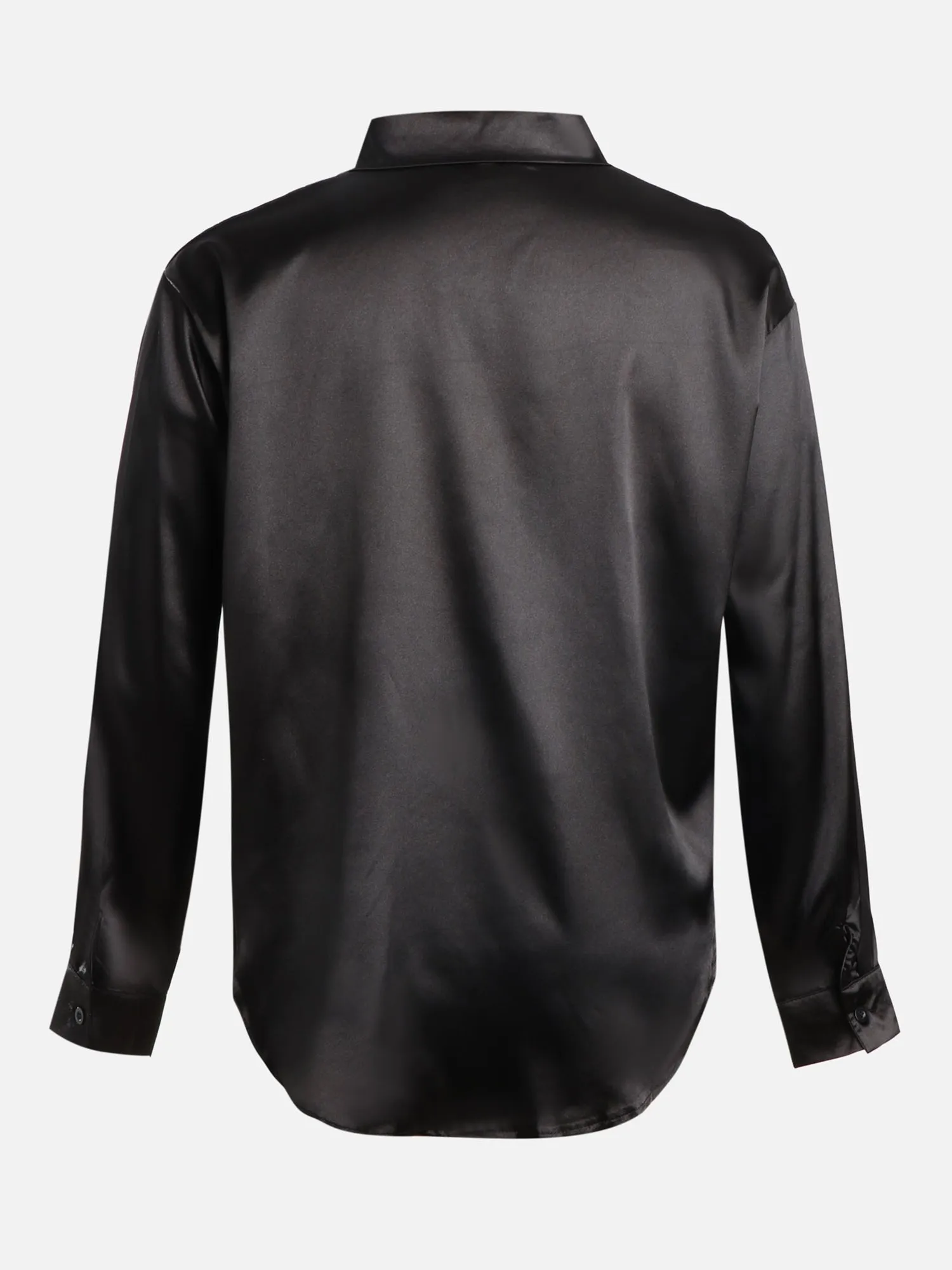 Classic Black Long Sleeve Satin Polo