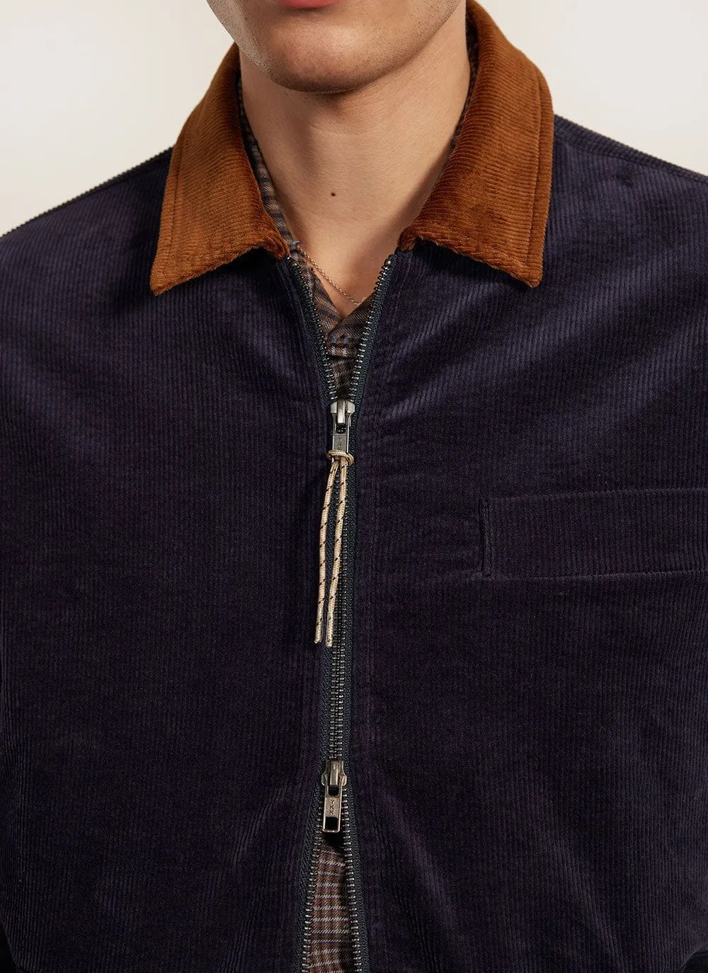 Contrast Collar Auxiliary Overshirt | Corduroy | Navy