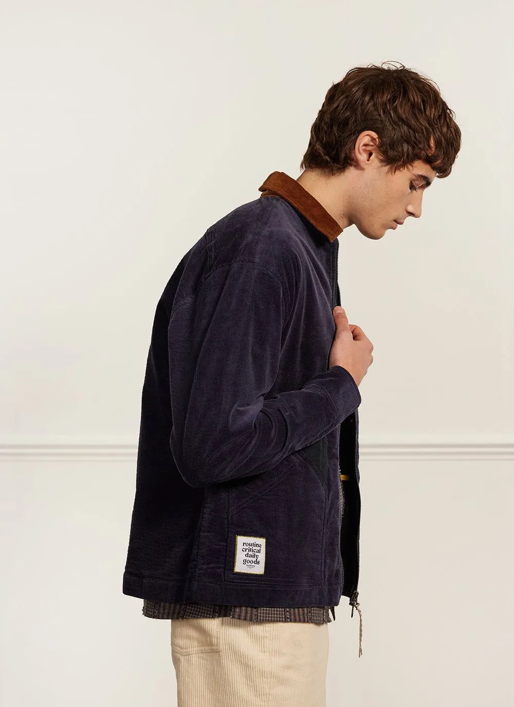 Contrast Collar Auxiliary Overshirt | Corduroy | Navy