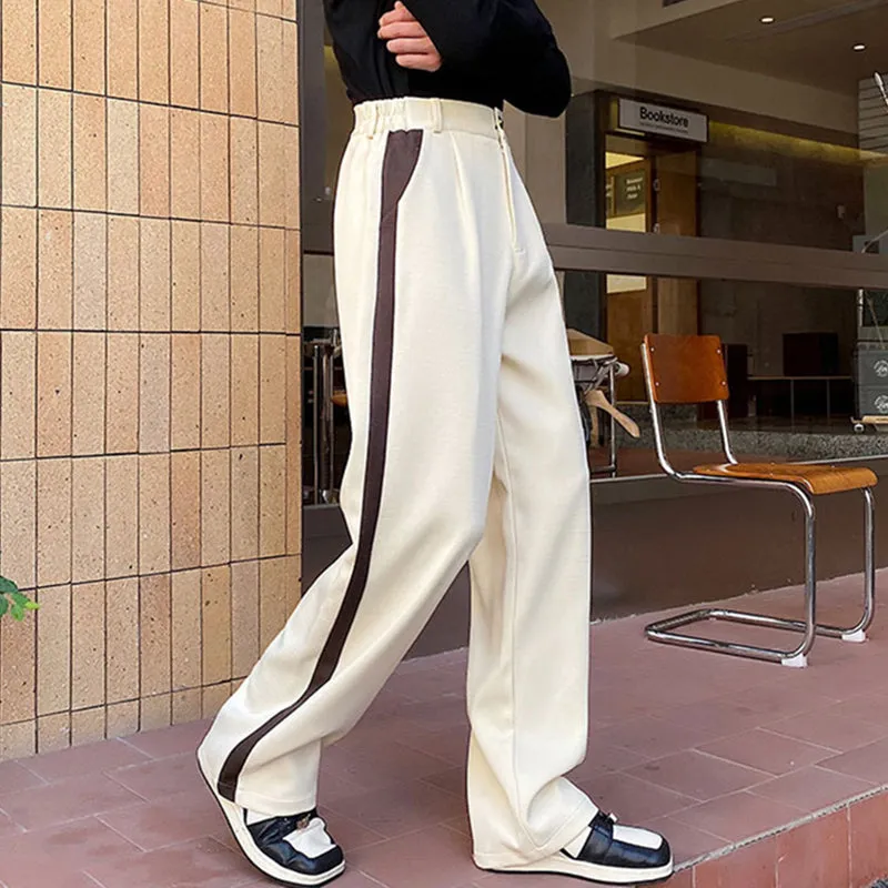 Contrast Color Notch Lapel Short Suit and Wide-leg Trousers Two-piece Set