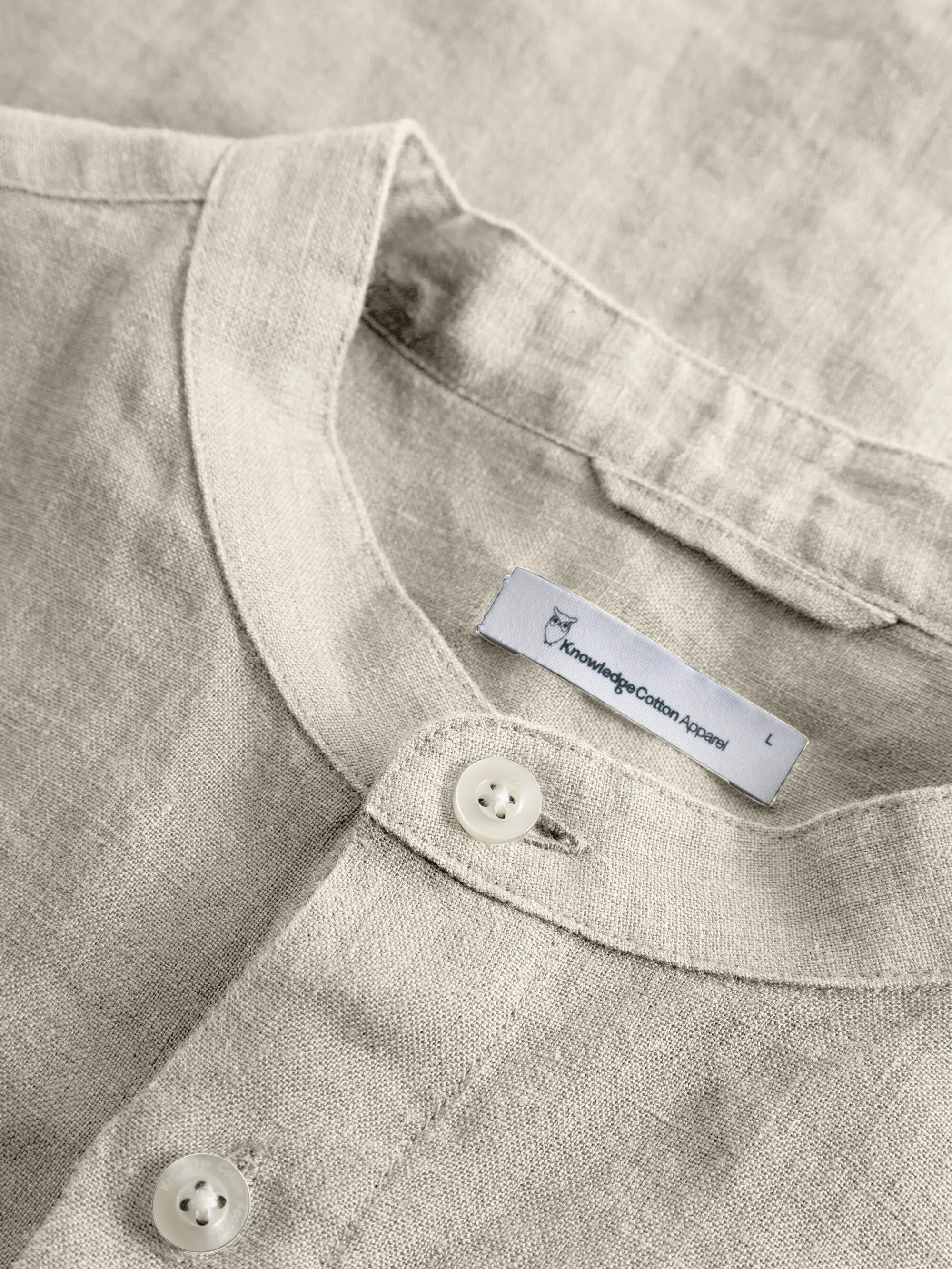 Custom fit linen stand collar shirt - Light feather gray