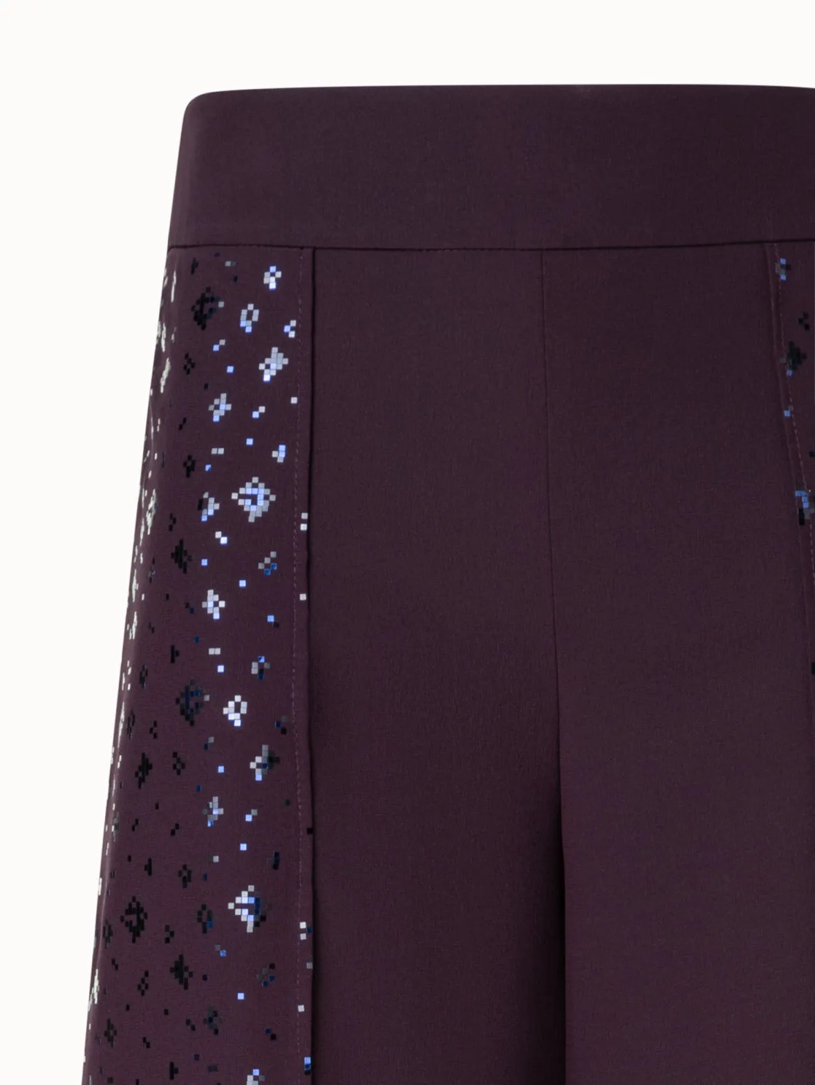 Double-Layer Silk Crêpe Wide Leg Pants with Pixel Foil Embellishment