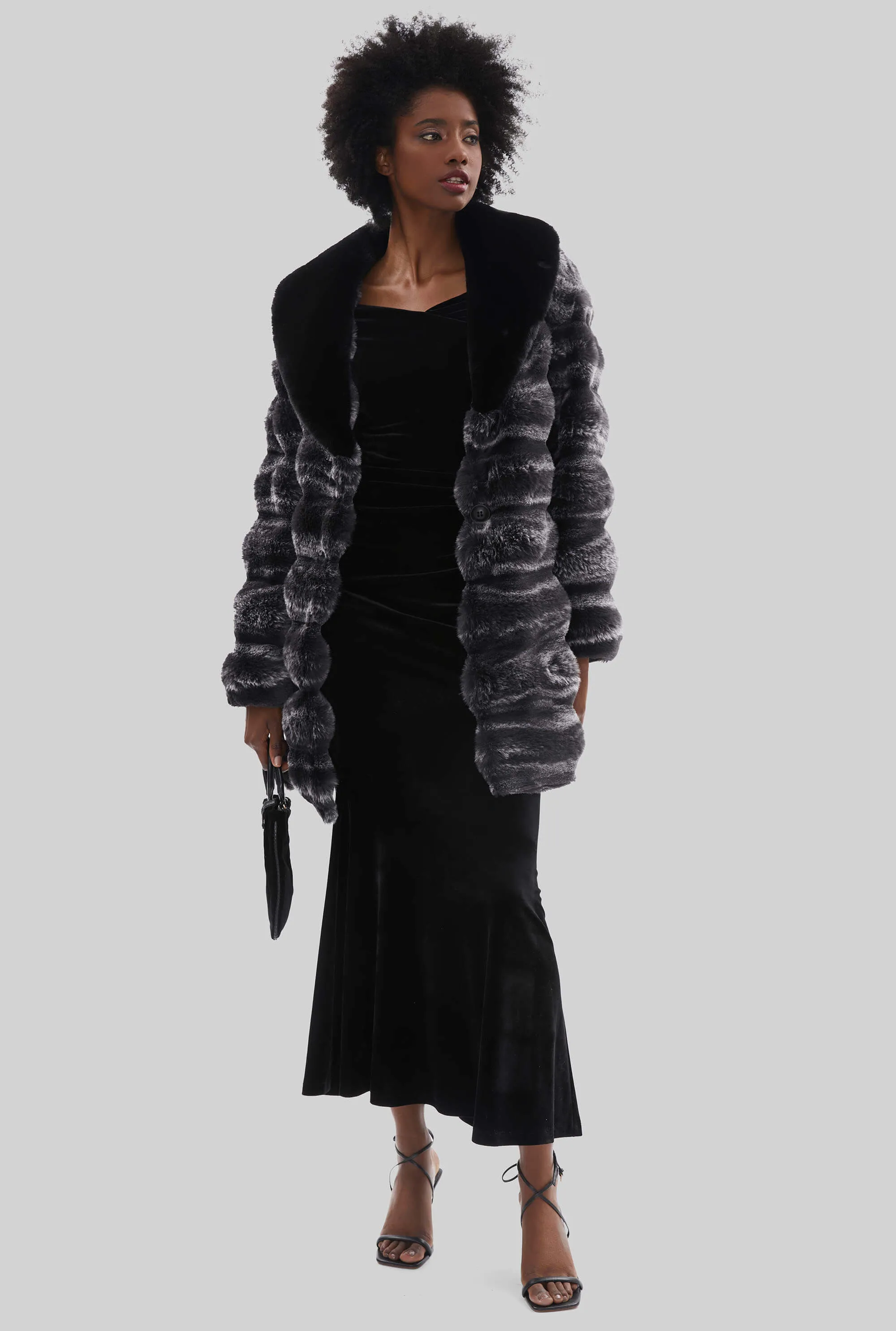 Faux Chinchilla Belted Coat