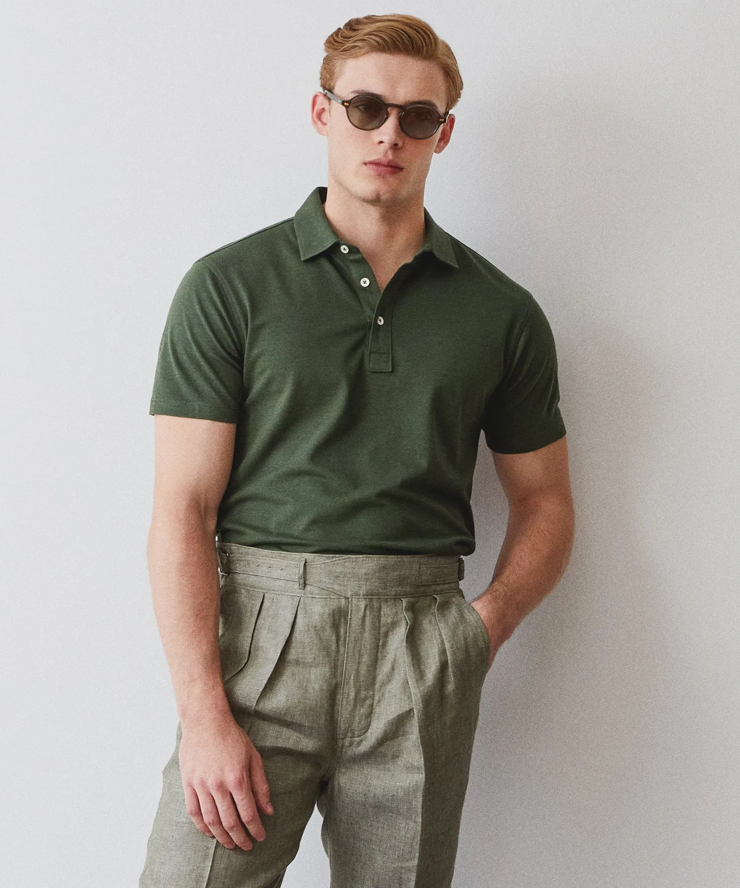 Fine Pique Polo in Olive