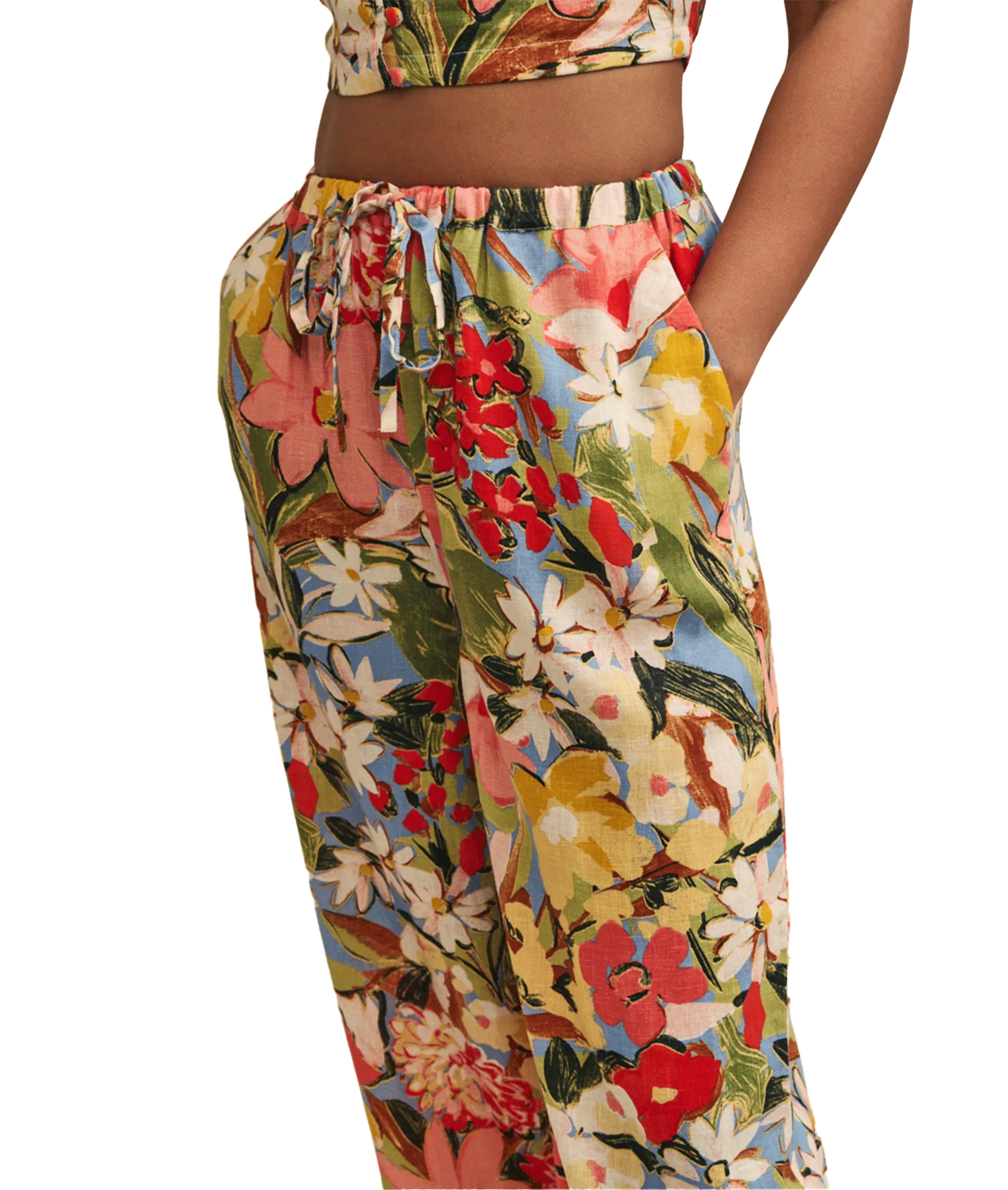 Floral Linen-blend Drawstring Trousers - Multi