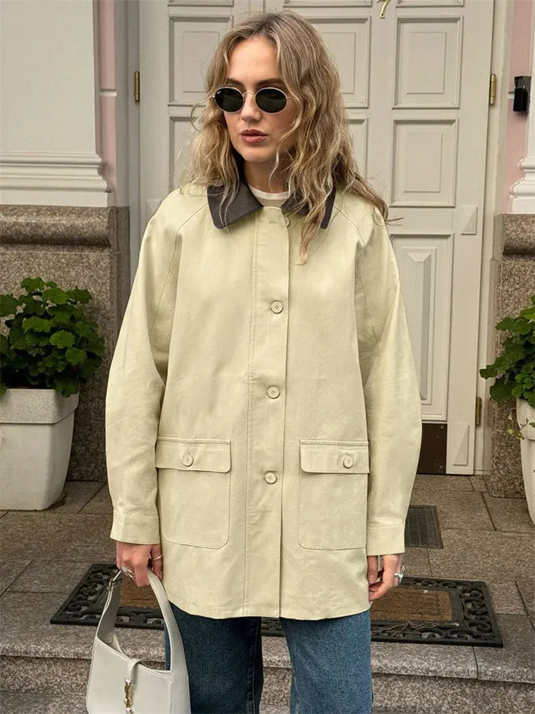 Flytonn Fashion Pocket Trench Outwear For Women Patchwork Autumn Cardigan Vintage Lapel Loose High Waist Coat Women's Overcoat New