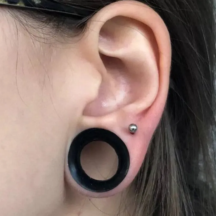 Giant Black Ear Skin Silicone Tunnels 1/2" to 1"