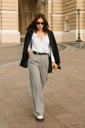 High Rise Wide Leg Trousers With Pockets Color Gray