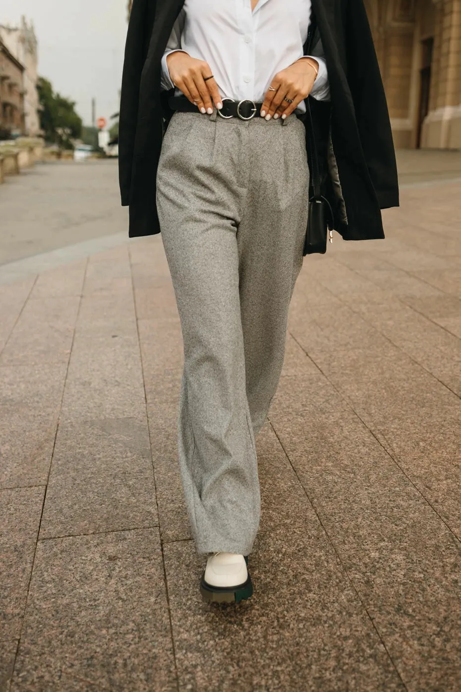 High Rise Wide Leg Trousers With Pockets Color Gray