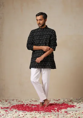 HOC Crafts Ikkat Cotton Solid Men's Short Kurta - Black