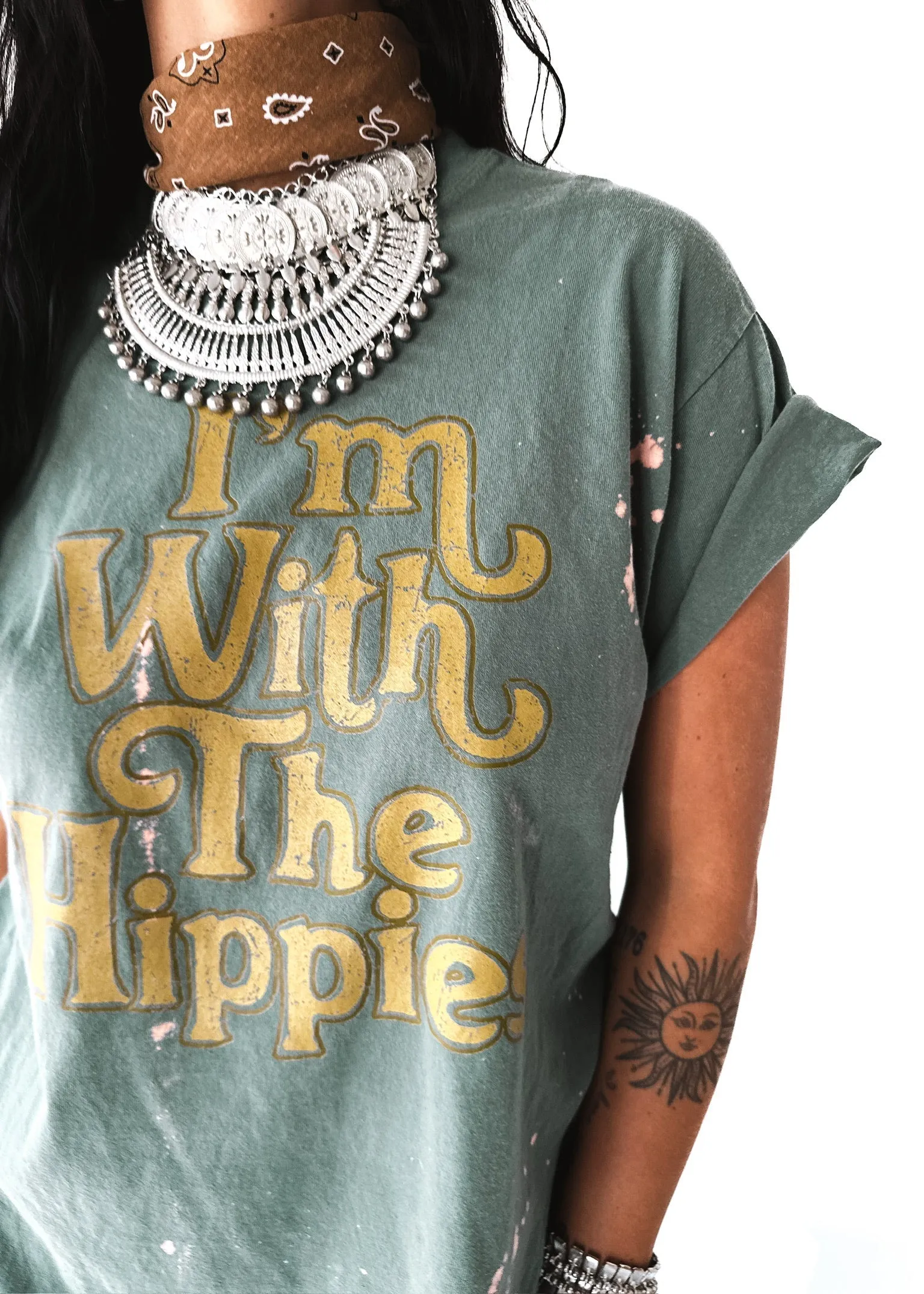 I'M WITH THE HIPPIES BLEACHED OUT SIDE SLIT TEE