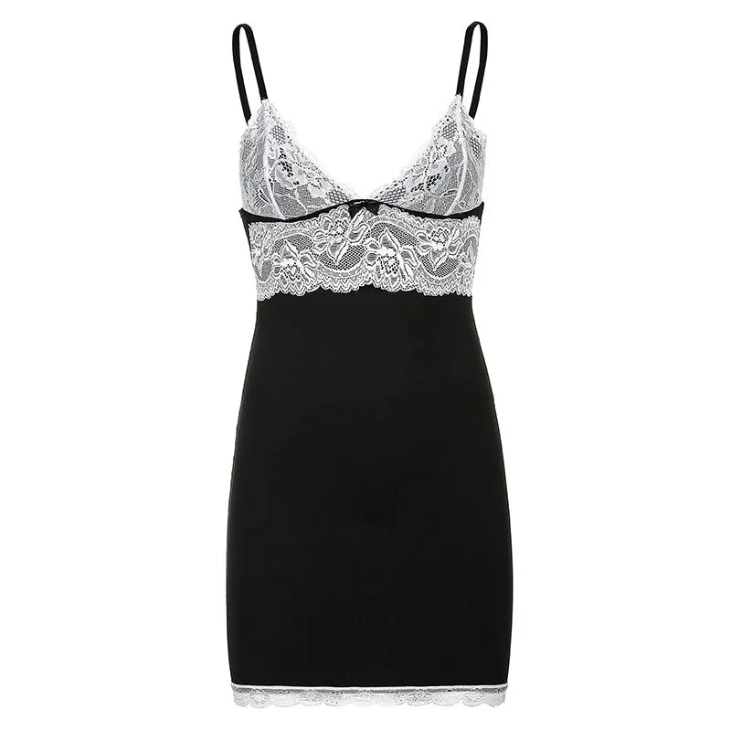 'Implosion' Black Alt Lace Patchwork Strap Dress