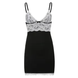 'Implosion' Black Alt Lace Patchwork Strap Dress