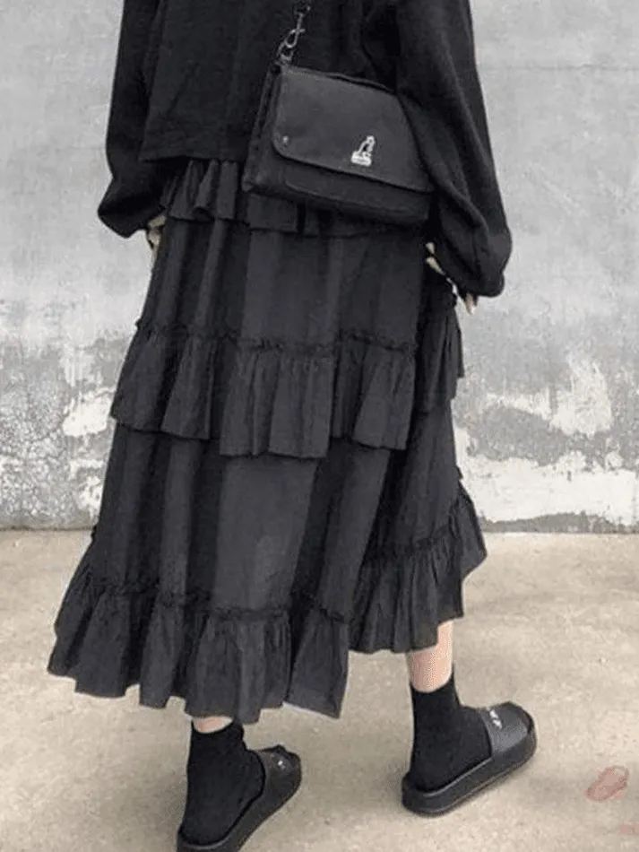 Irregular Tiered Midi Skirt