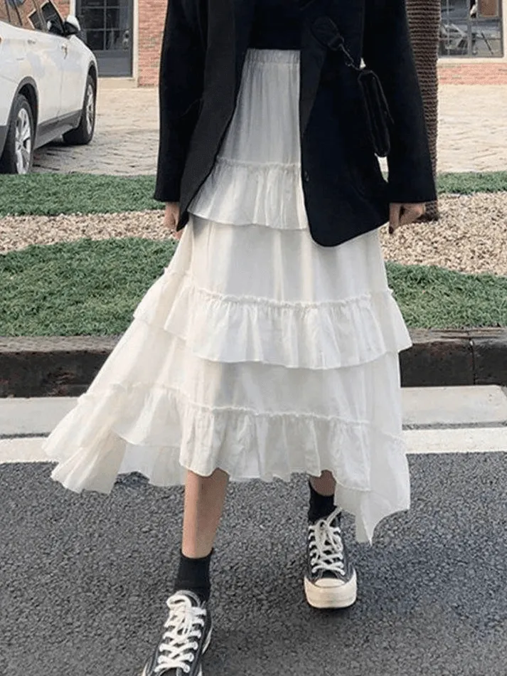 Irregular Tiered Midi Skirt