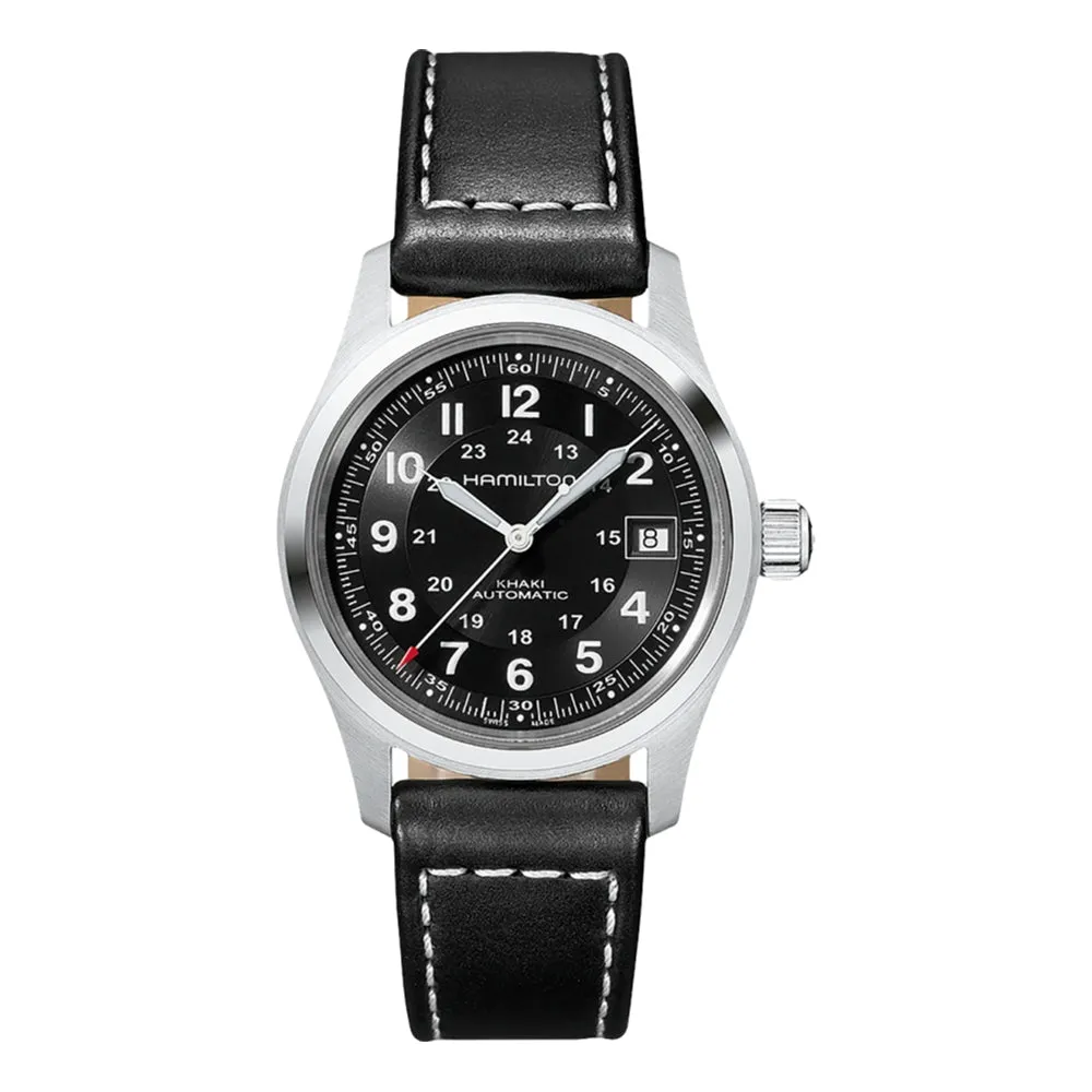 Khaki Field Auto Black Leather Strap