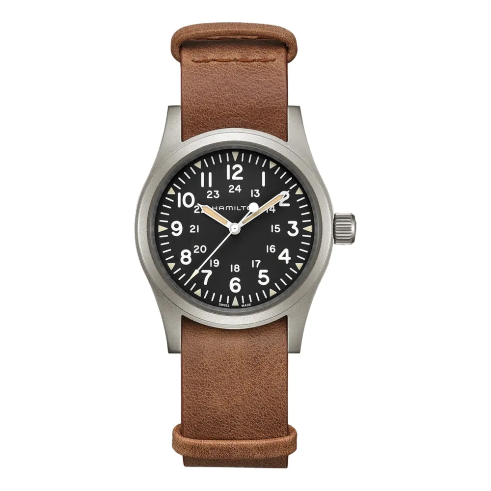 Khaki Field Mechanical Black Dial Leather Strap