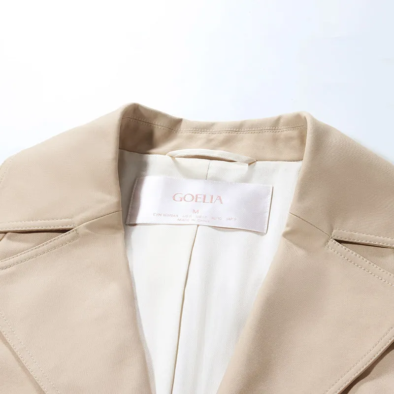 Khaki Striped Women Trench Coat With Belt