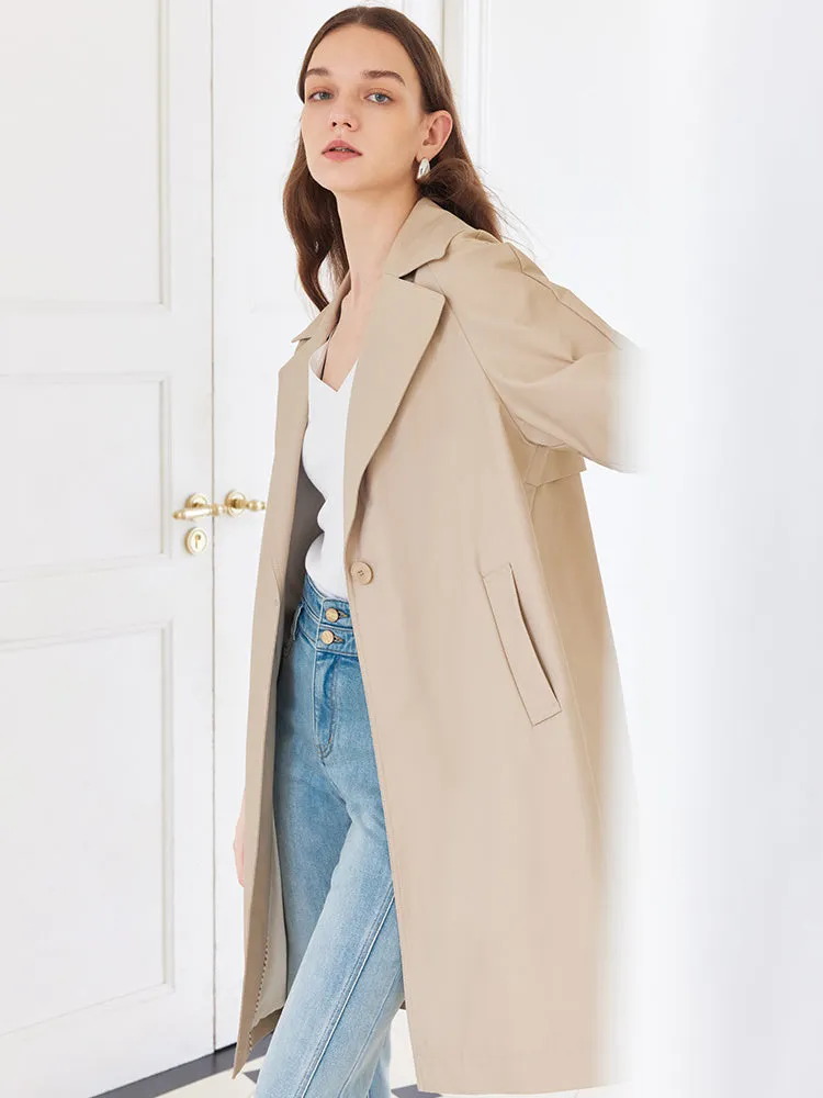 Khaki Striped Women Trench Coat With Belt