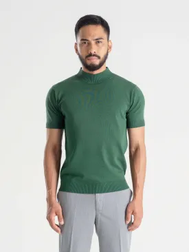 Knit Tee Ribbed Collar - Emerald Green