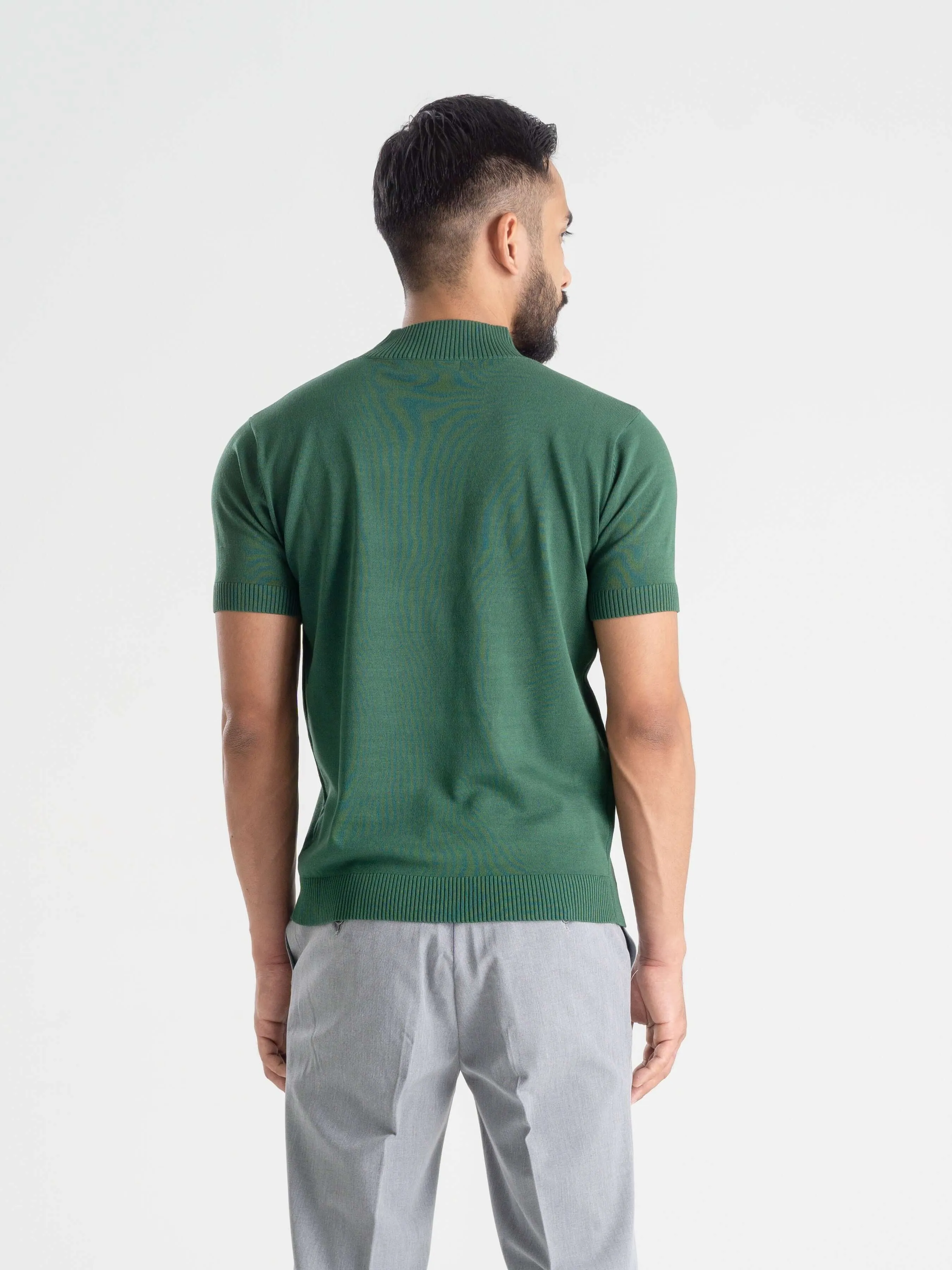 Knit Tee Ribbed Collar - Emerald Green