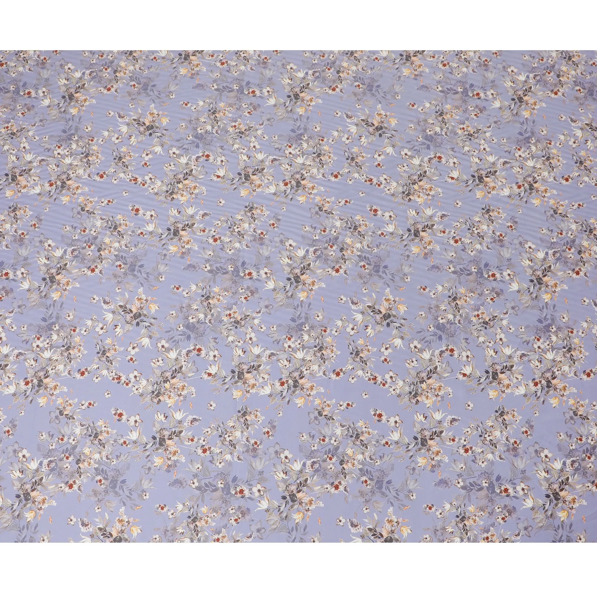 Lavender Blue Cotton Satin Fabric: Warm Hues & Floral Chic-D17590