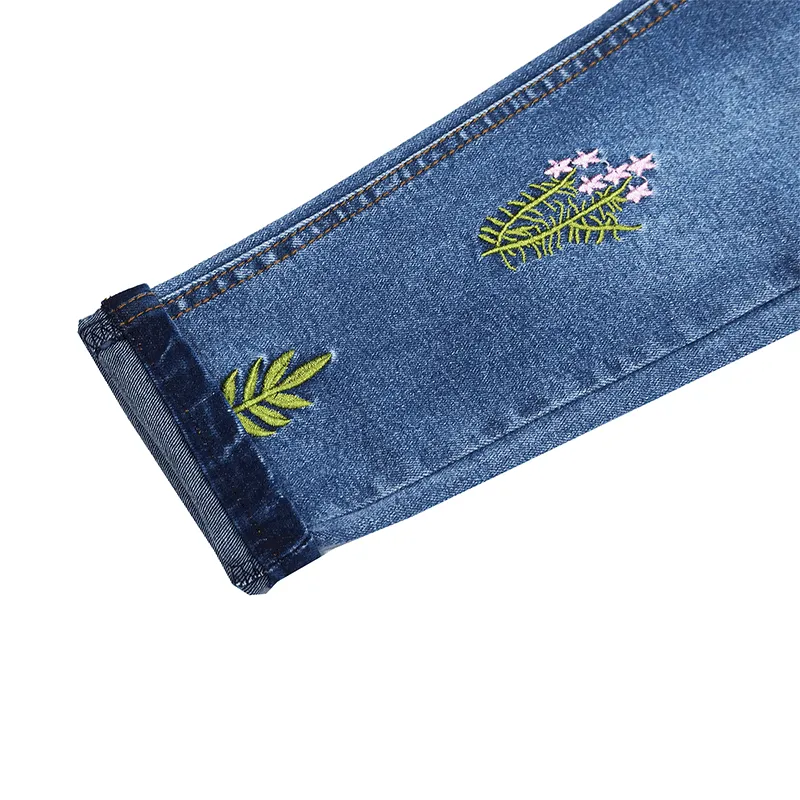 Little Girls Embroidery Slim Jeans Pants