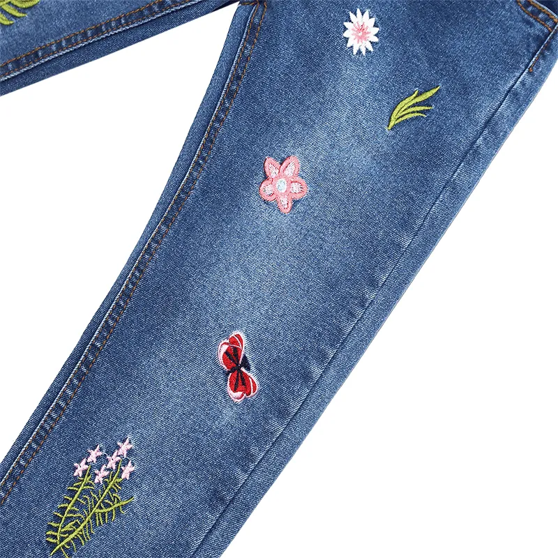 Little Girls Embroidery Slim Jeans Pants