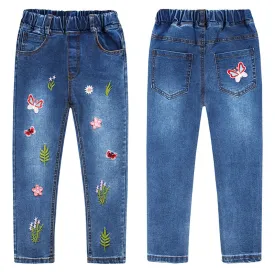 Little Girls Embroidery Slim Jeans Pants