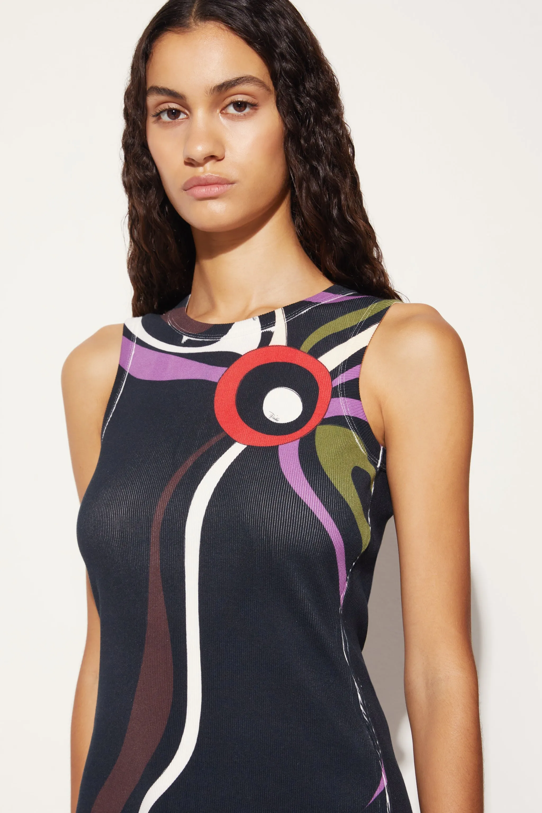 Marmo-Print Cut-Out Tank Top