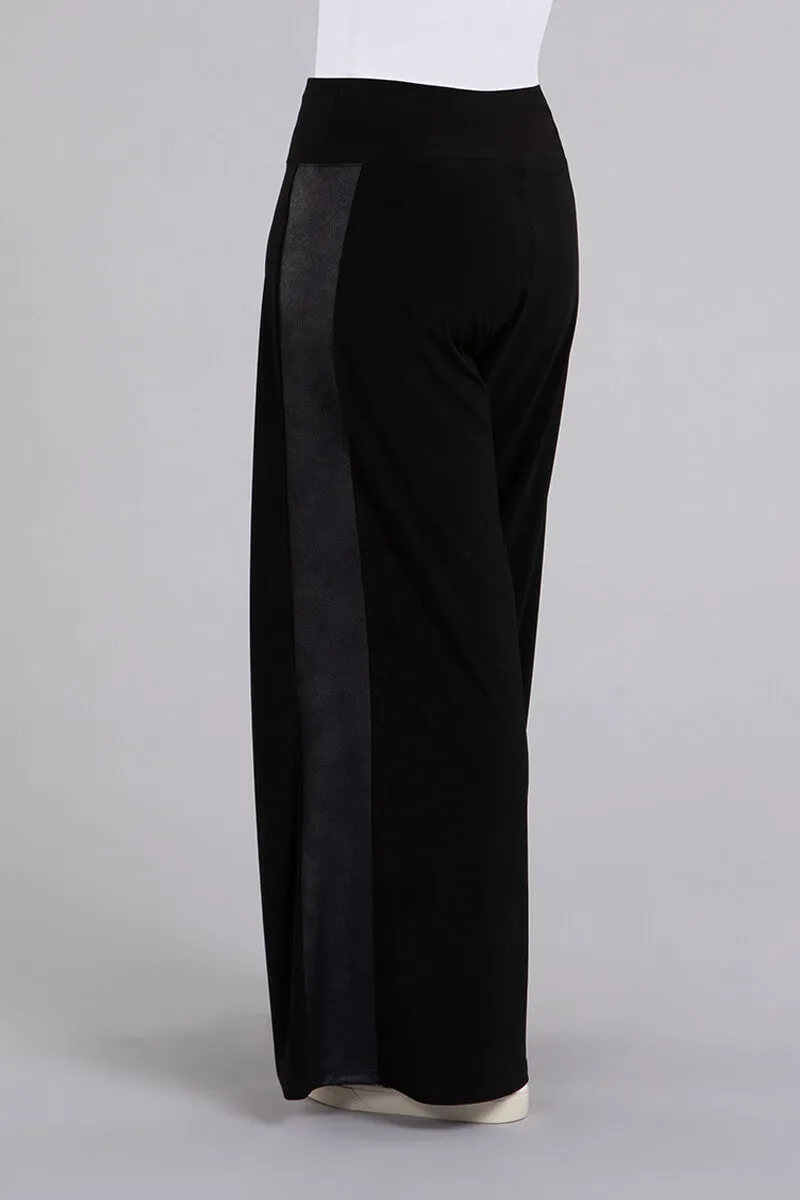 Mix Wide Leg Trouser with Faux Leather | Black