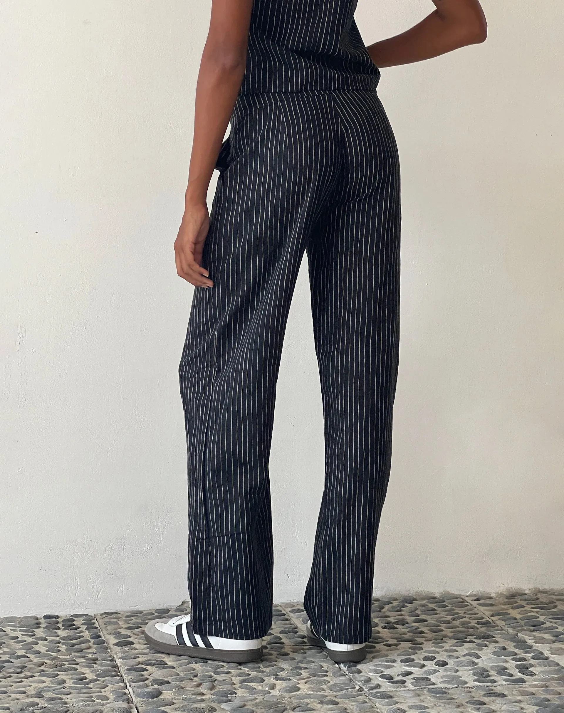 MOTEL X JACQUIE Graba Straight Leg Trouser in Sketchy Stripe Black