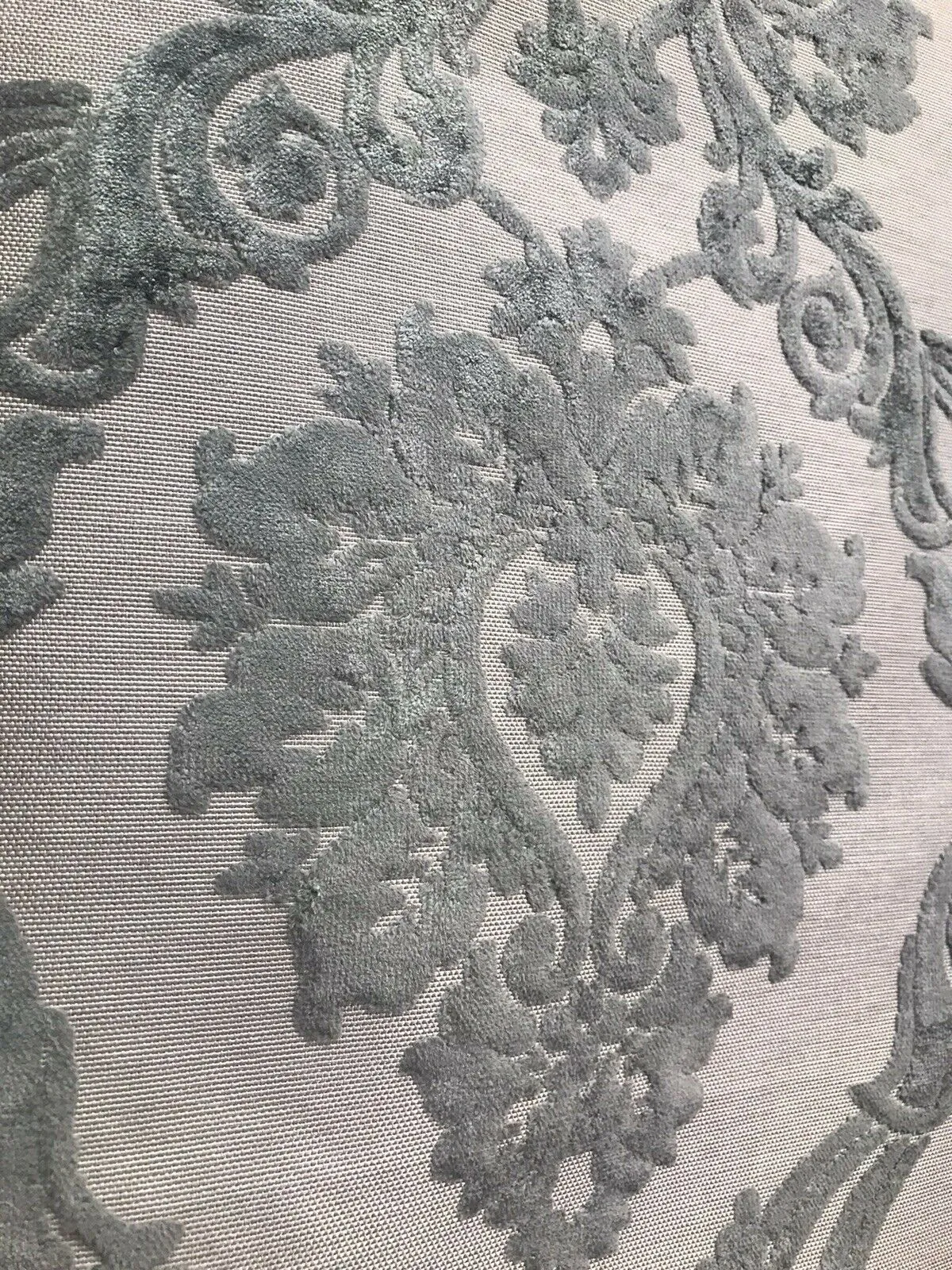 NEW Duke Raphael Designer Velvet Chenille Burnout Damask Upholstery Fabric - Grey