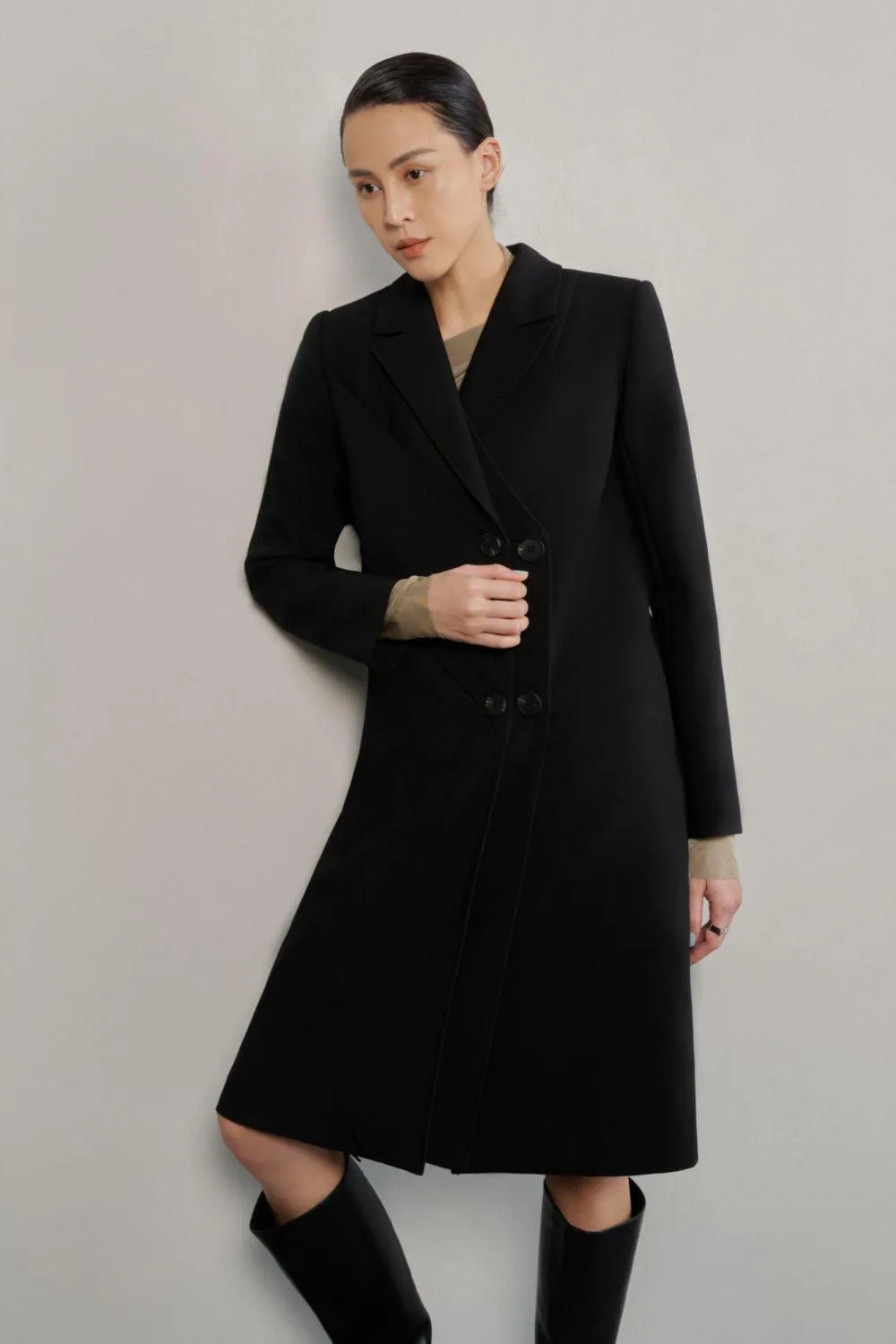 Noemi Straight Notch Lapel Cotton Knee-length Trench Coat