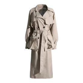 Patchwork Belt Loose Trench For Women Lapel Long Sleeve Double Breasted Minimalist Coat Female Autumn Clothing