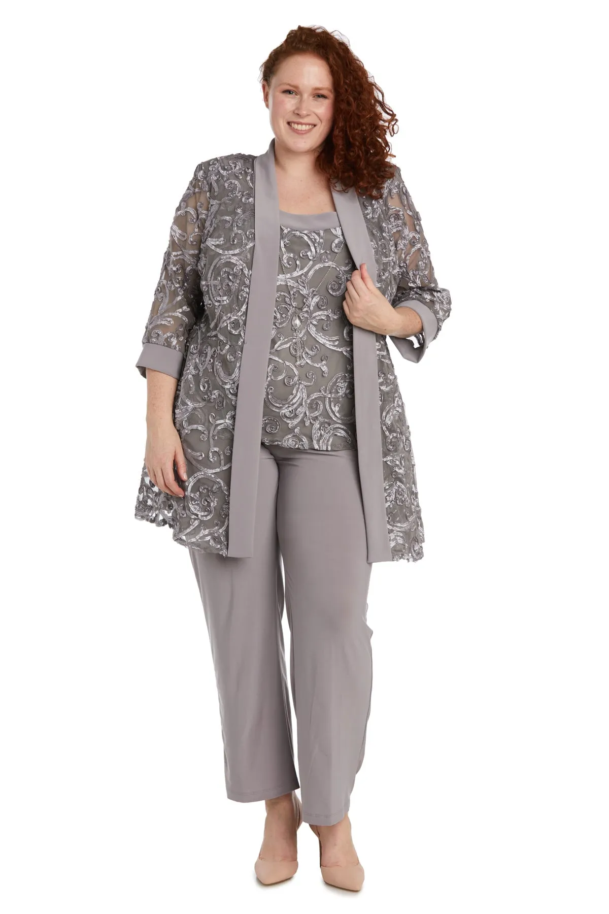 Plus Size Women's Sequined Jacket Pant Set