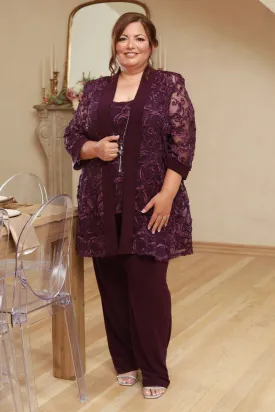 Plus Size Women's Sequined Jacket Pant Set