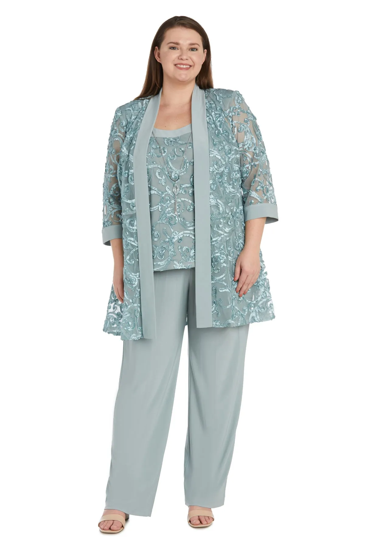 Plus Size Women's Sequined Jacket Pant Set