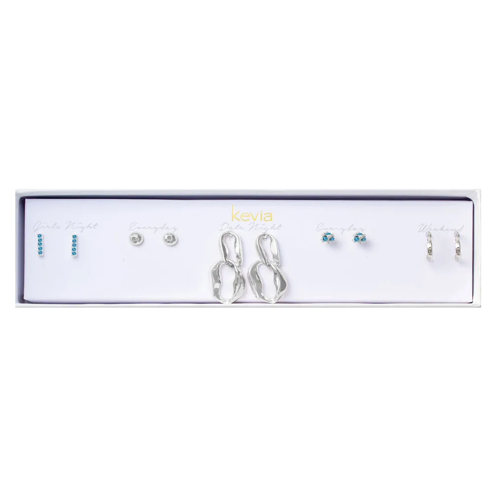 Silver Link & Blue Topaz Earring Set