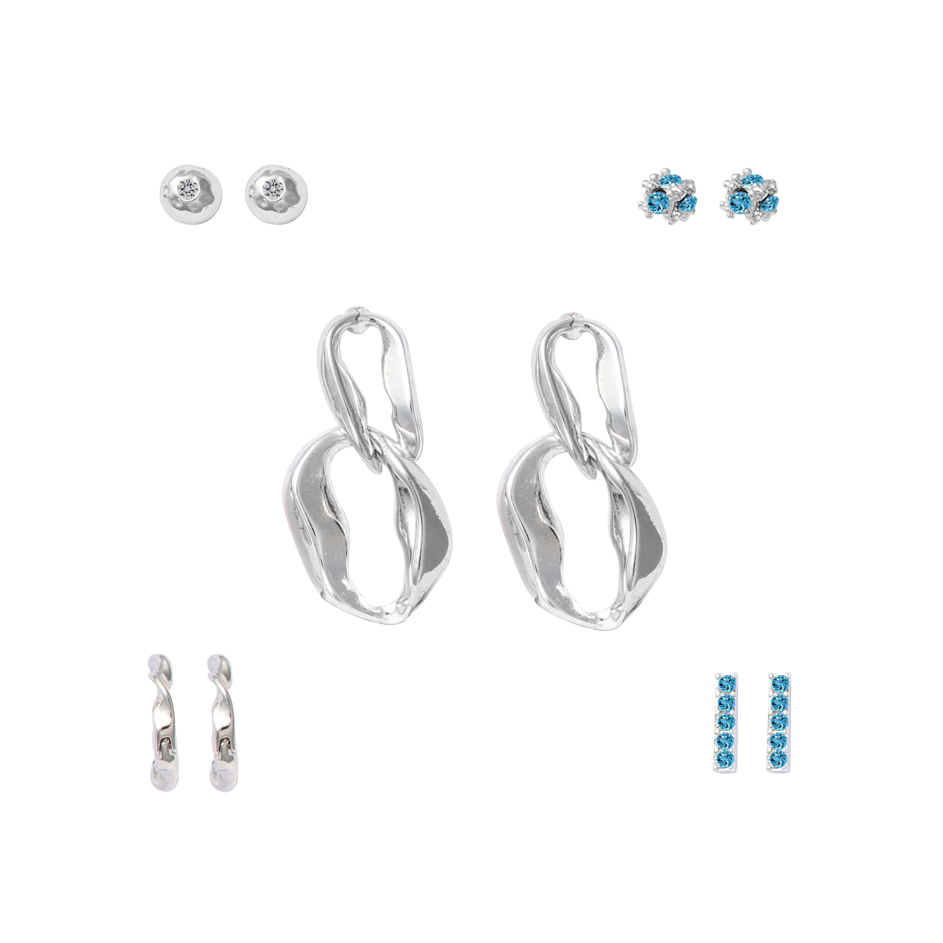 Silver Link & Blue Topaz Earring Set