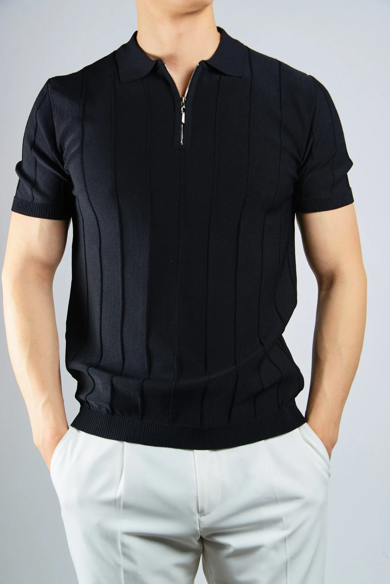 S/S Textured Zip Modern Polo