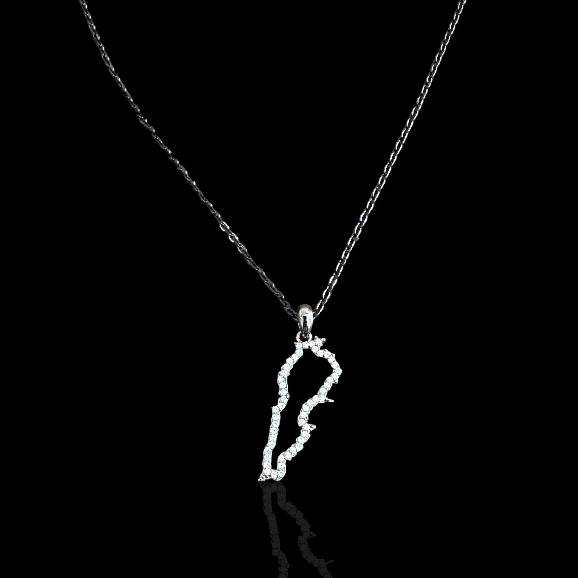 Sterling Silver Lebanon Map CZ Outline Necklace - Available in 3 Colors