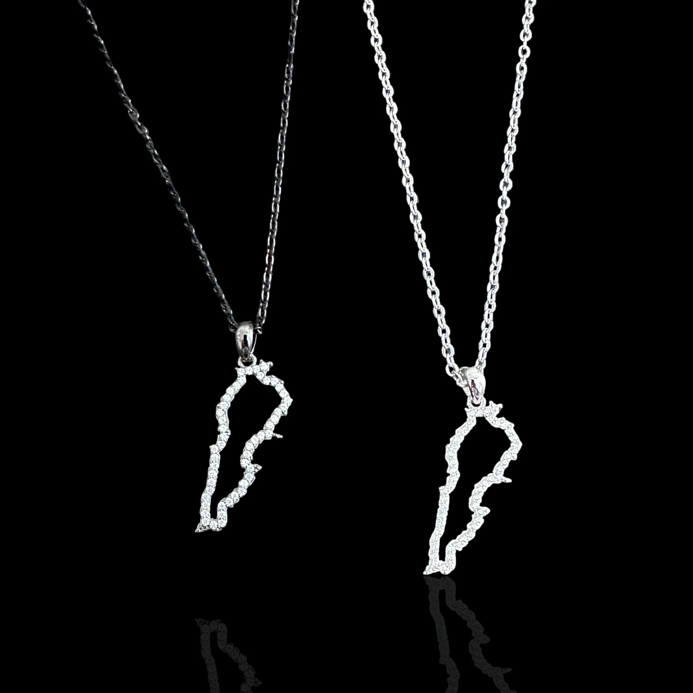 Sterling Silver Lebanon Map CZ Outline Necklace - Available in 3 Colors