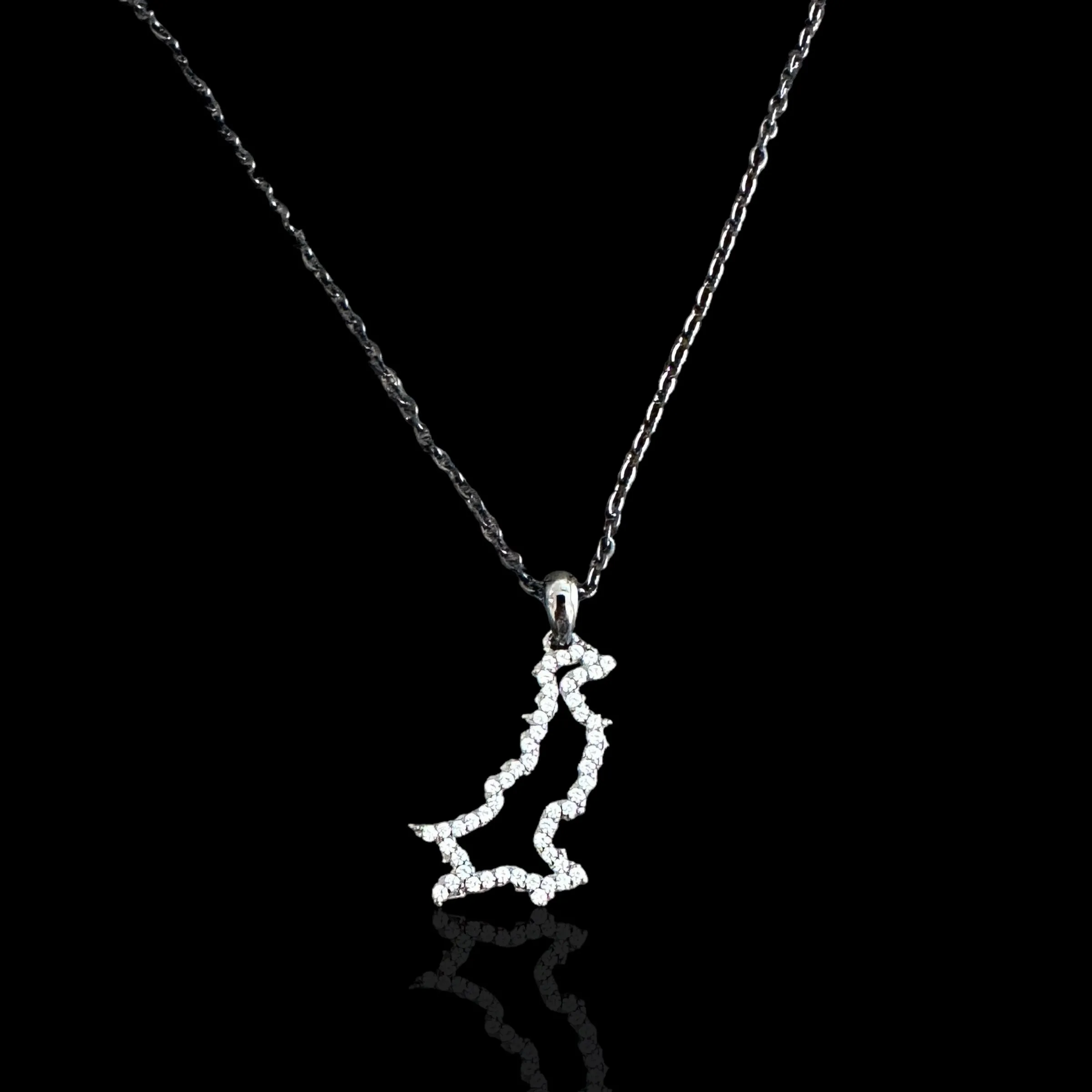 Sterling Silver Pakistan Map CZ Outline Necklace - Available in 3 Colors