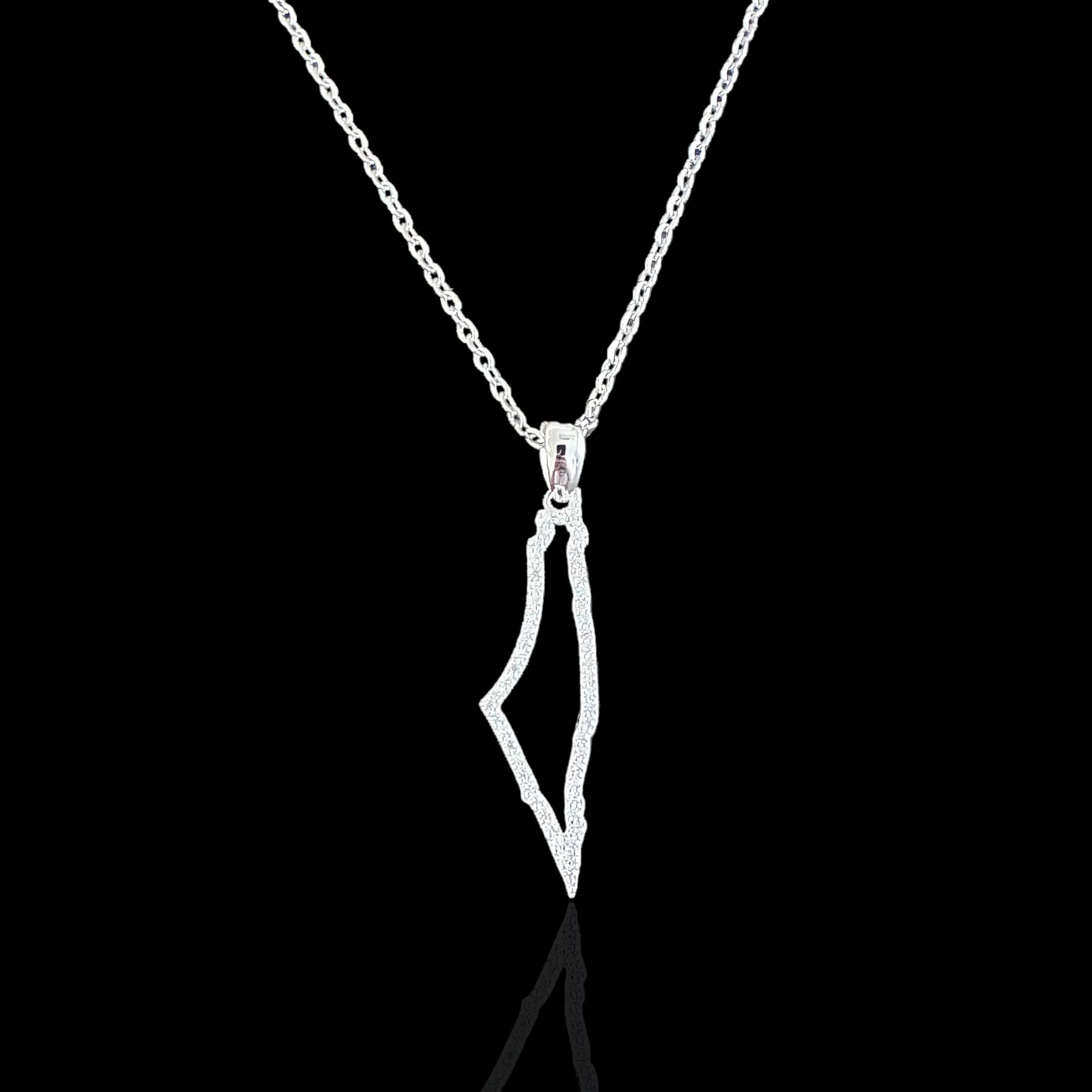 Sterling Silver Palestine Map CZ Outline Necklace - Available in 3 Colors