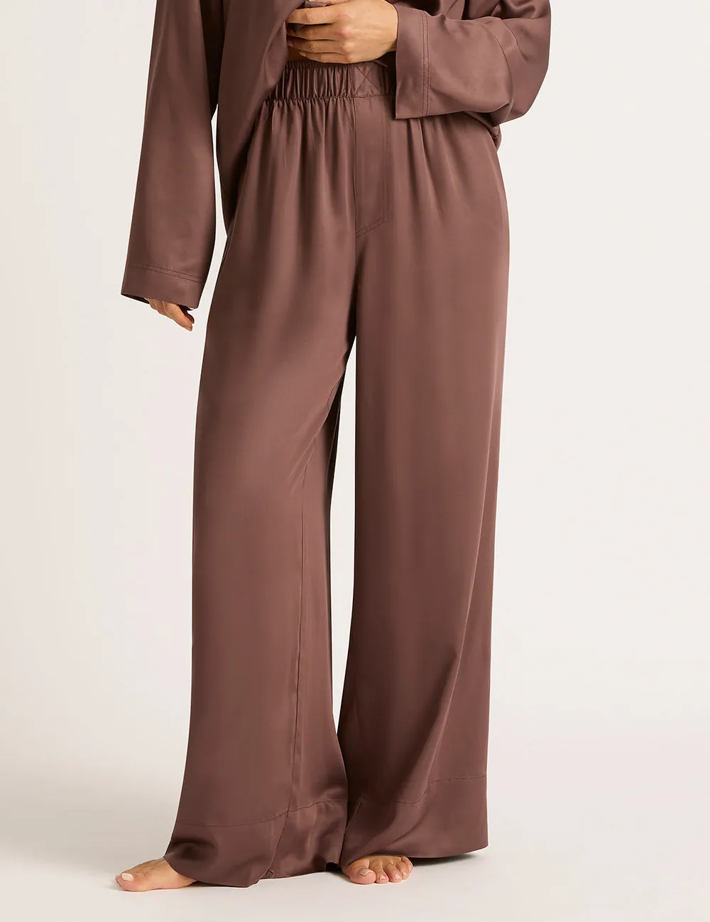 Vegan Silk Wide Leg Sleep Pant - Garnet