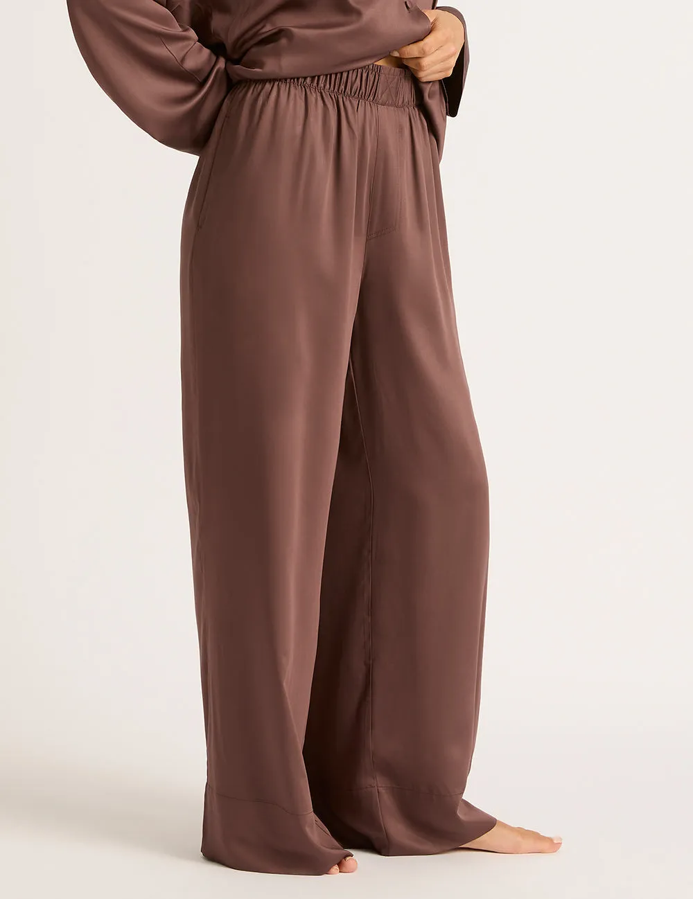 Vegan Silk Wide Leg Sleep Pant - Garnet